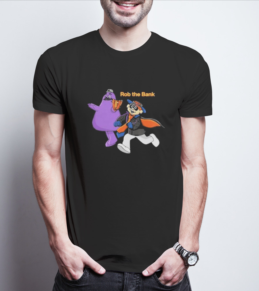 Grimace Monster Accompanies Rob The Bank Heist With Classic Burglar Image T-Shirt