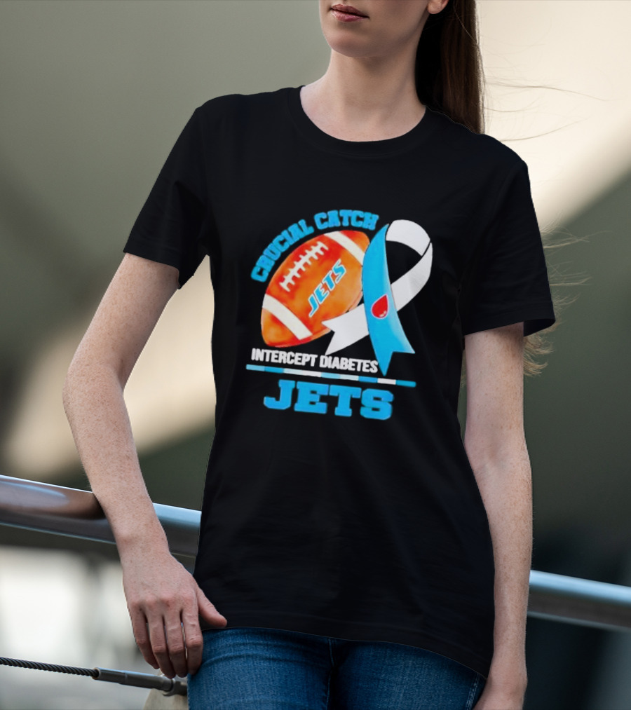 Crucial Catch Jets Intercept Diabetes Awareness Football T-Shirt