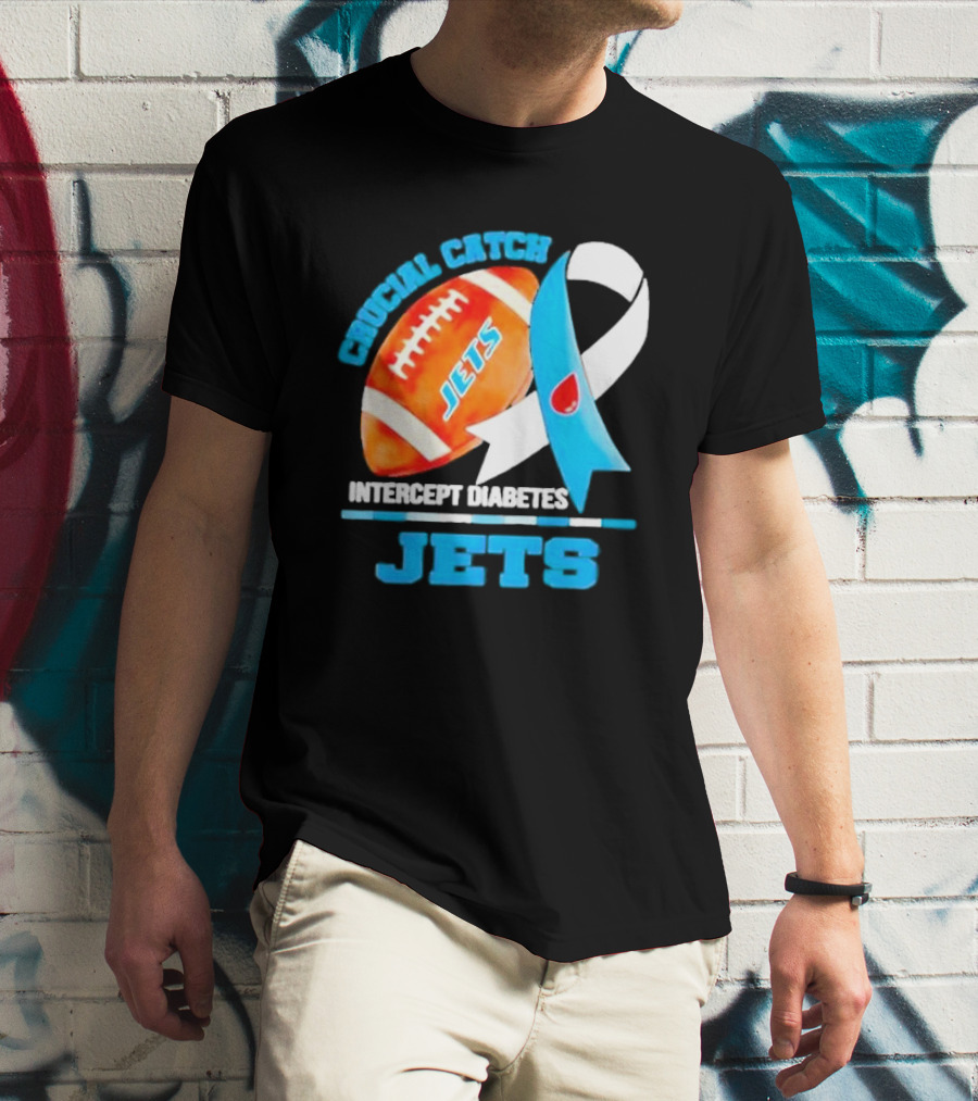 Crucial Catch Jets Intercept Diabetes Awareness Football T-Shirt