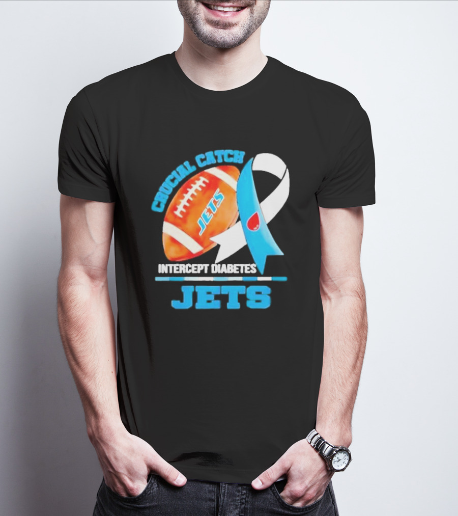 Crucial Catch Jets Intercept Diabetes Awareness Football T-Shirt