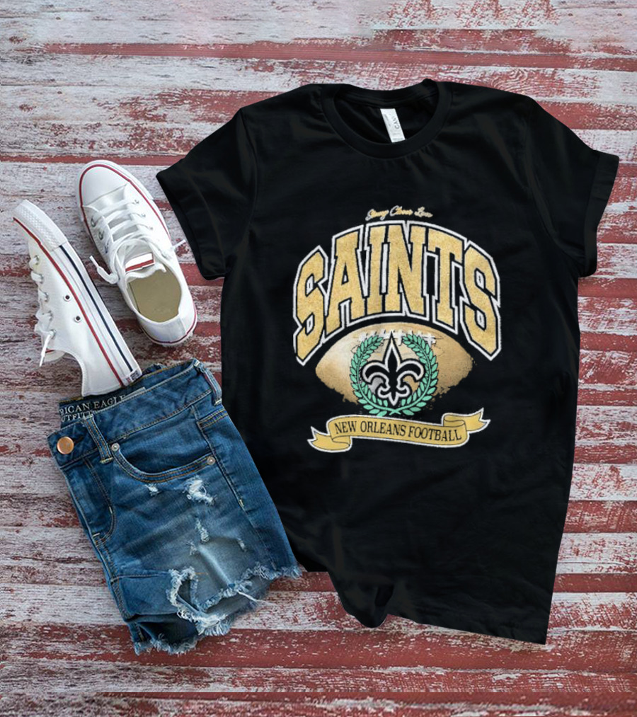 New Orleans Saints Stoney Clover Lane Black Glitter Football Retro Fleur-de-Lis T-Shirt