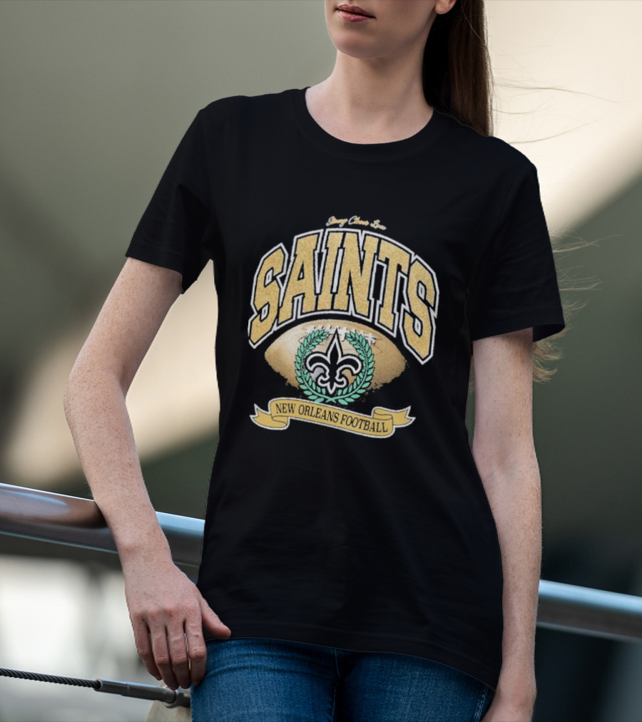 New Orleans Saints Stoney Clover Lane Black Glitter Football Retro Fleur-de-Lis T-Shirt