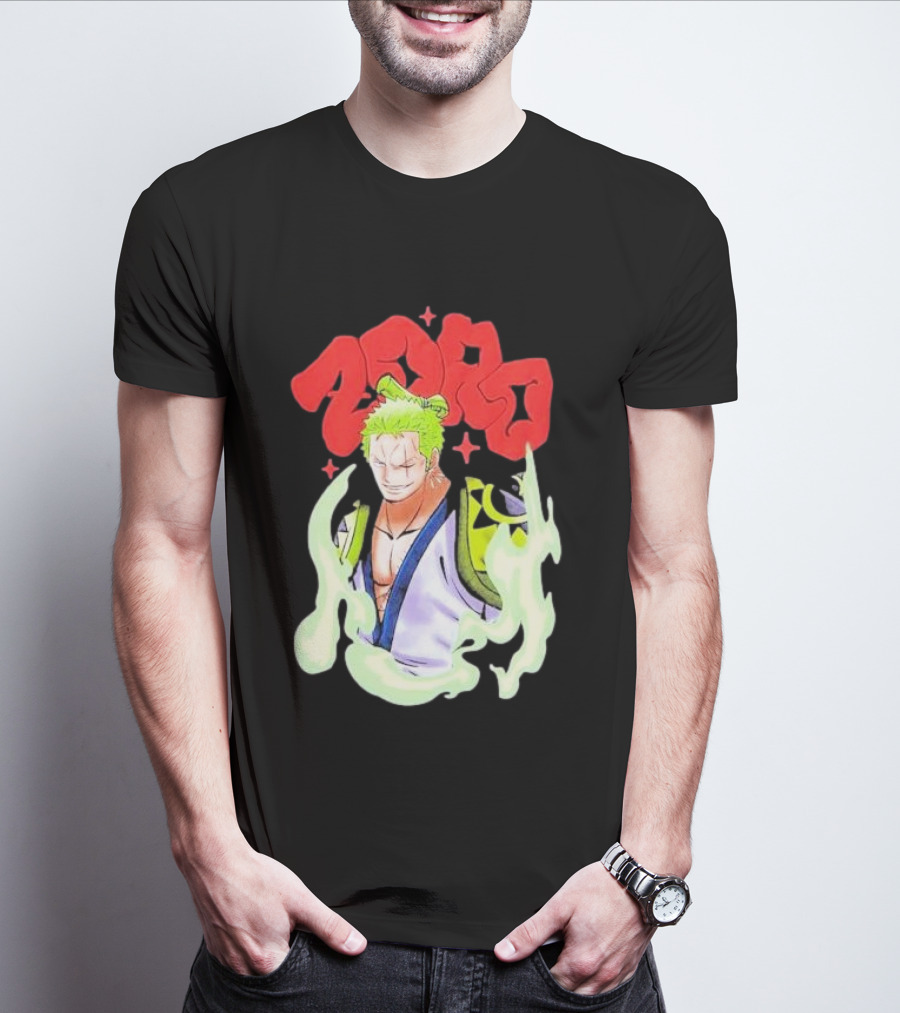 One Piece Zoro Japan Animation Airbrush Style Manga Character T-Shirt
