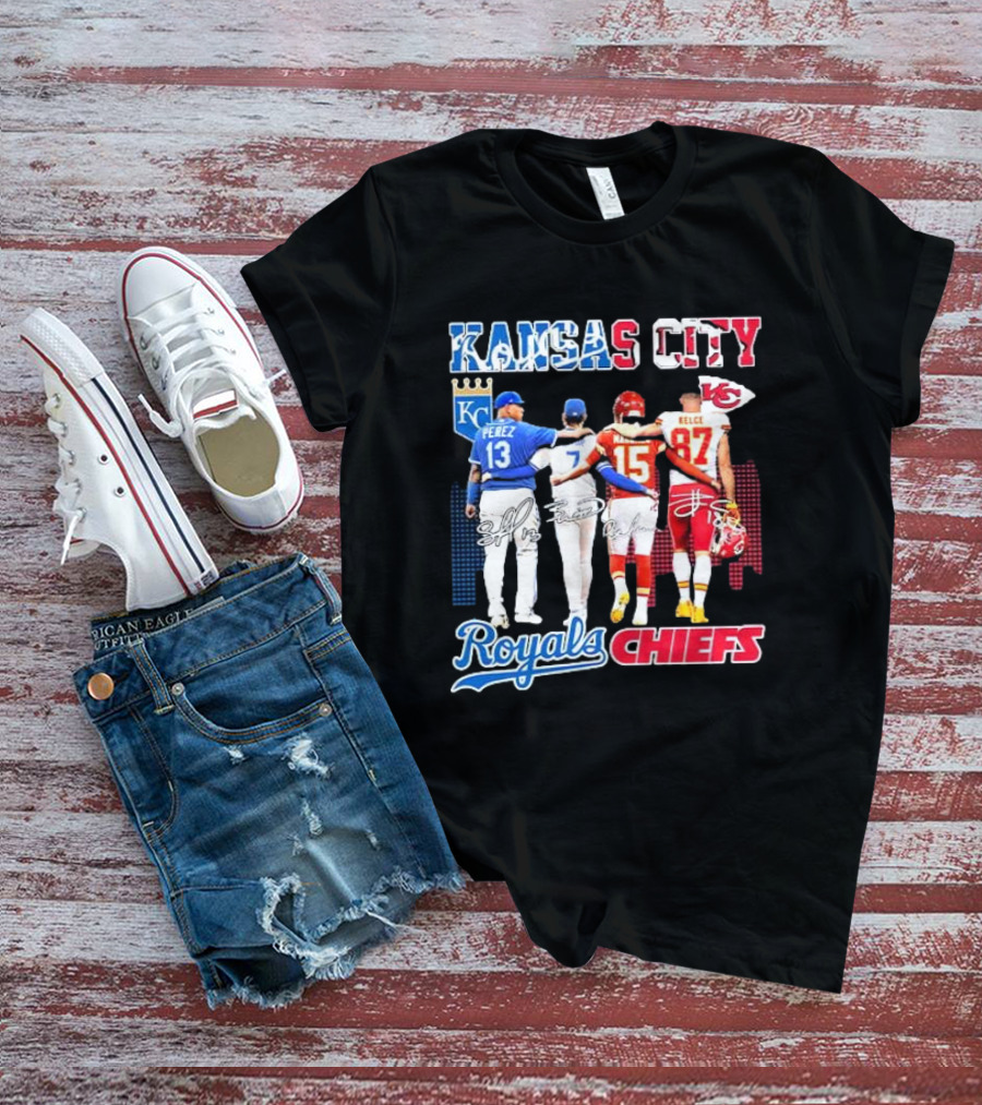 Kansas City Perez Witt Jr Mahomes Kelce Royals Chiefs T-Shirt
