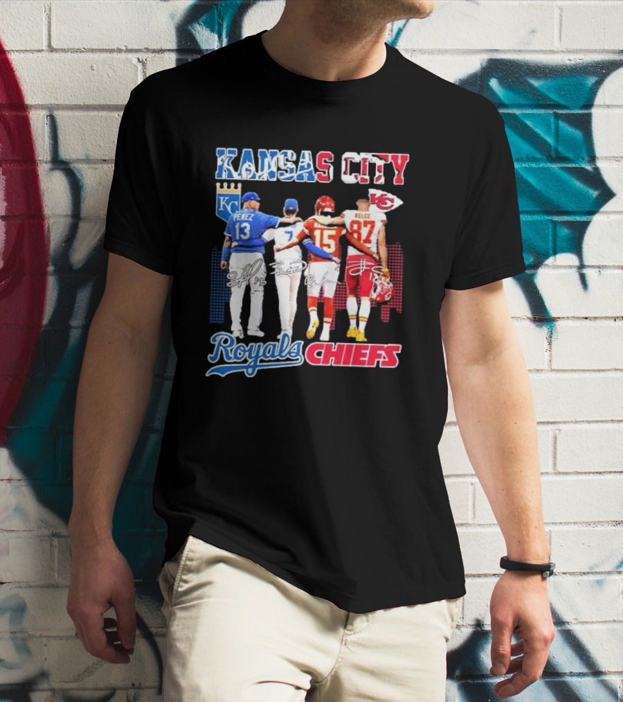 Kansas City Perez Witt Jr Mahomes Kelce Royals Chiefs T-Shirt
