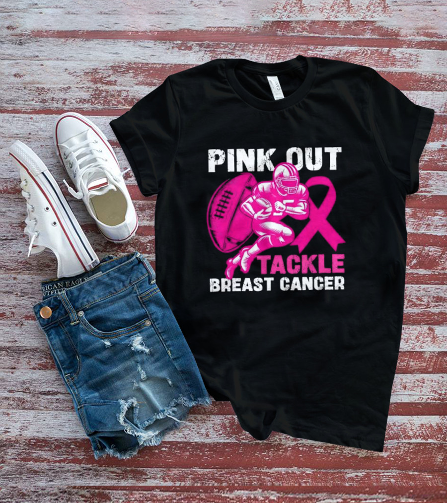 PINK OUT TACKLE BREAST CANCER Football Players Awareness T-Shirt