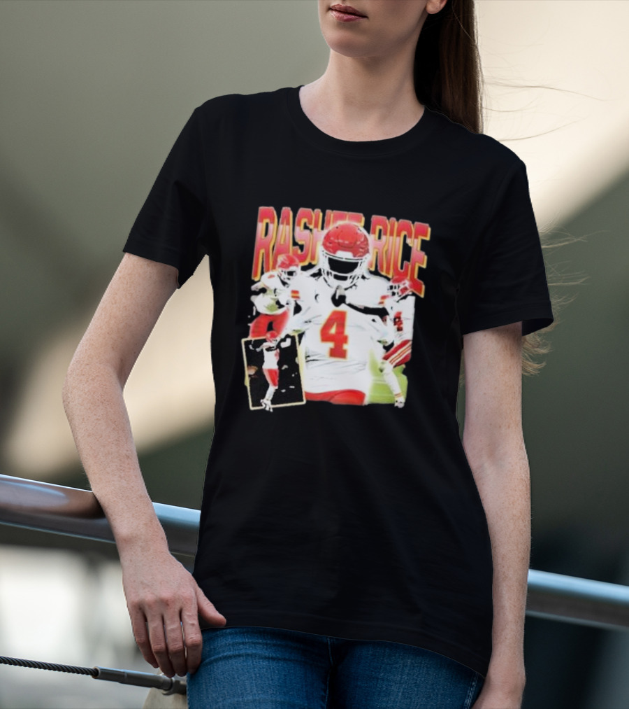 Rashee Rice Football Action 4 Red And White Uniform T-Shirt