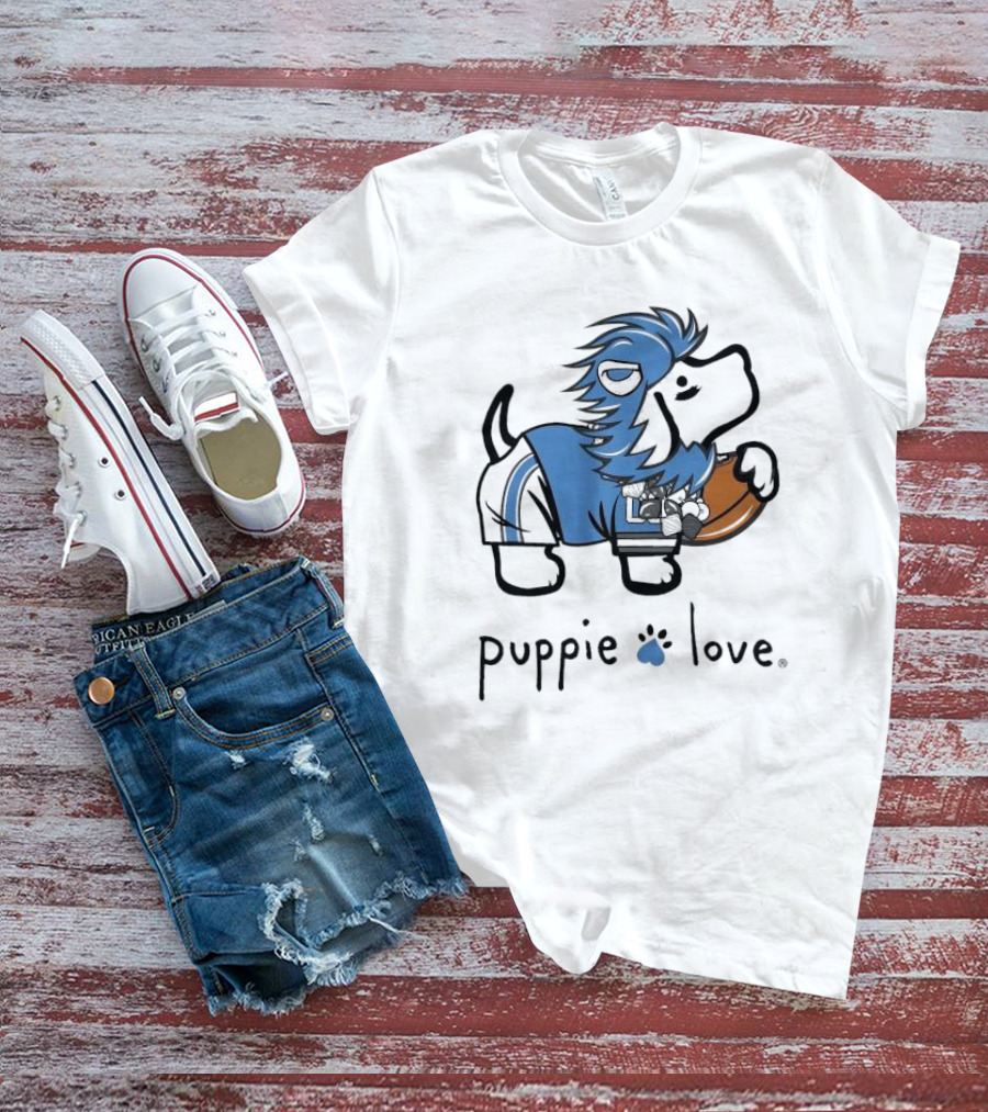 Puppie Love Blue And Silver Mascot Pup Detroit Lions Football T-Shirt