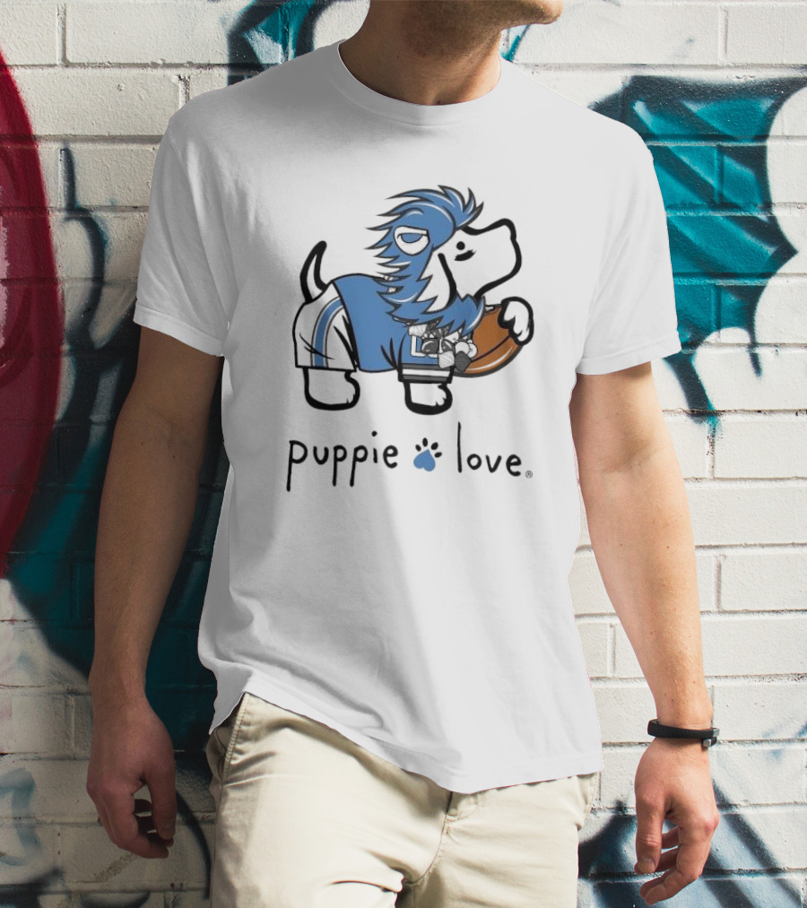 Puppie Love Blue And Silver Mascot Pup Detroit Lions Football T-Shirt