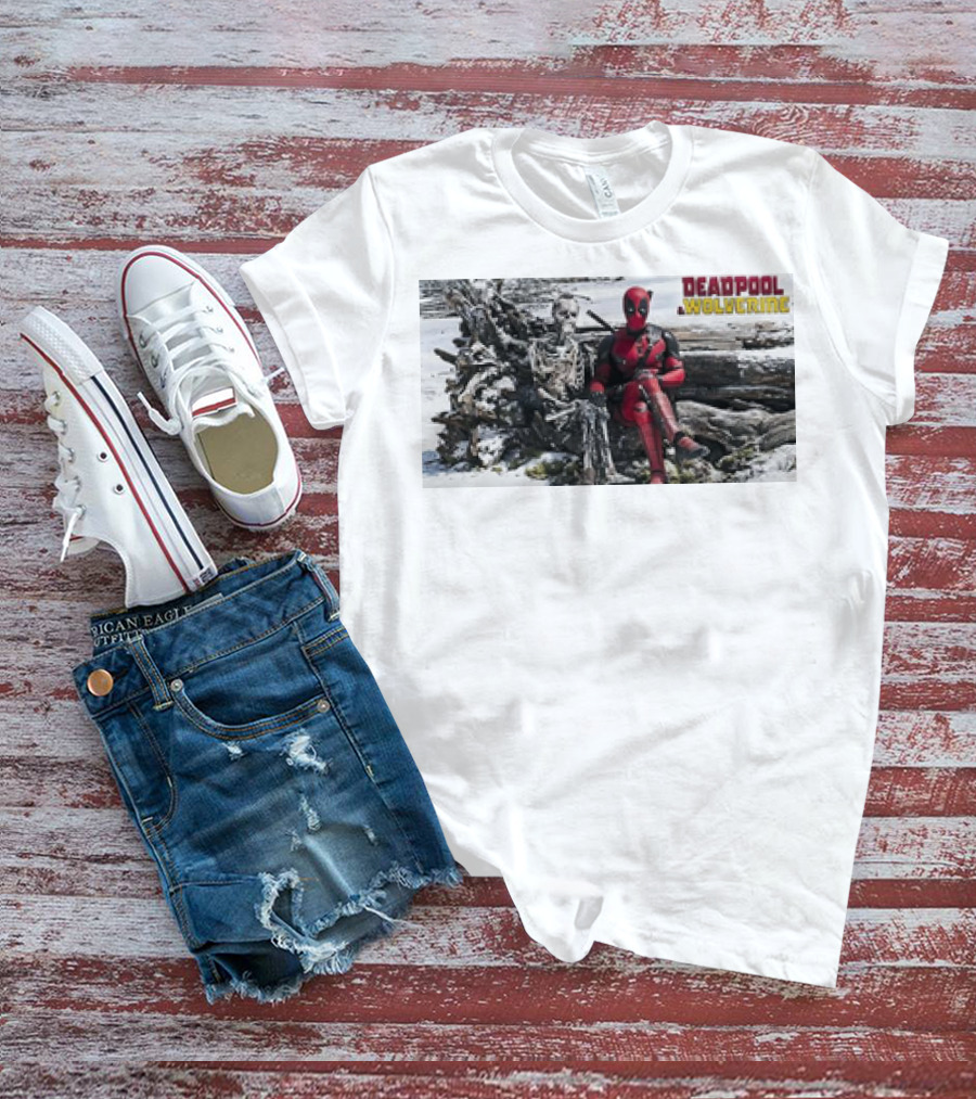 Deadpool And Skeleton Wolverine Snowy Scene T-Shirt