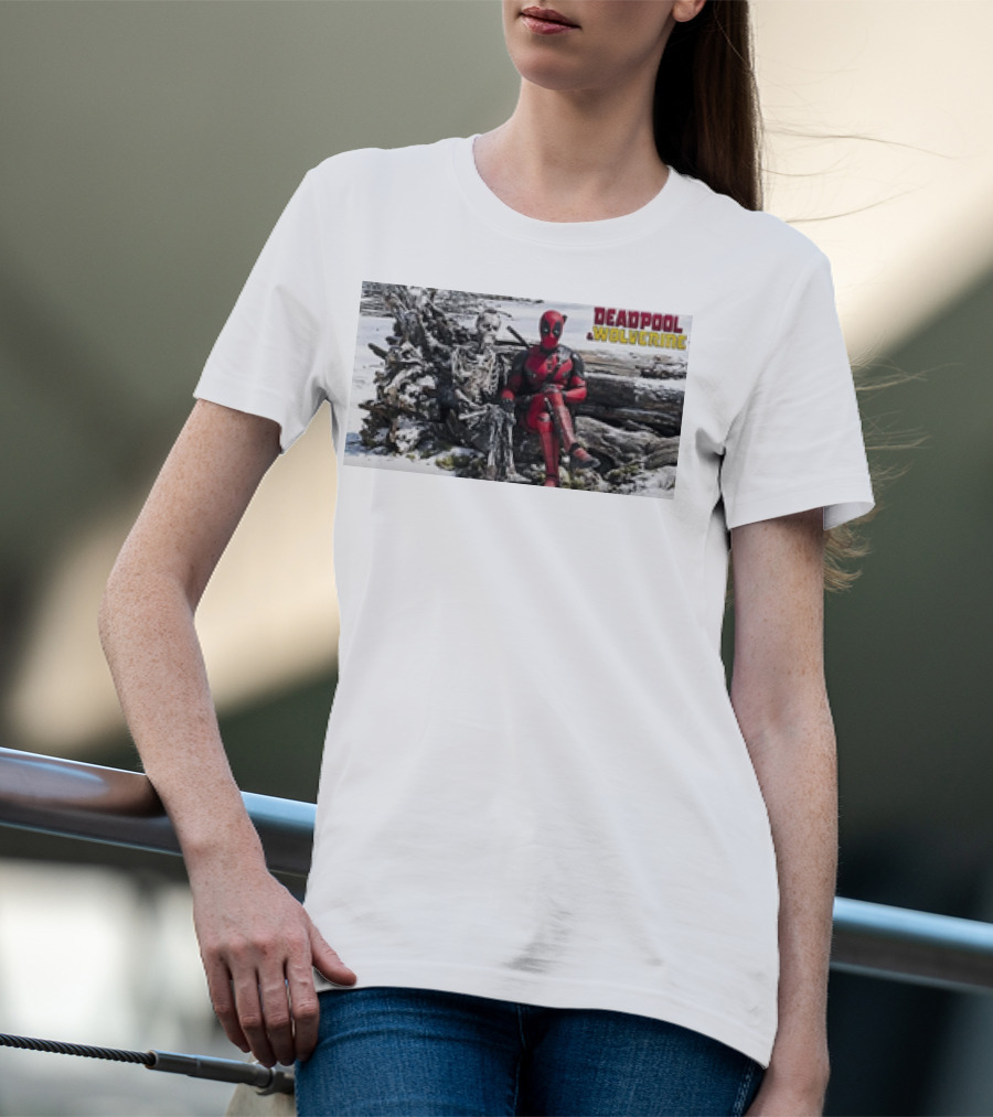Deadpool And Skeleton Wolverine Snowy Scene T-Shirt