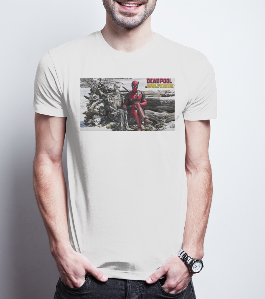 Deadpool And Skeleton Wolverine Snowy Scene T-Shirt