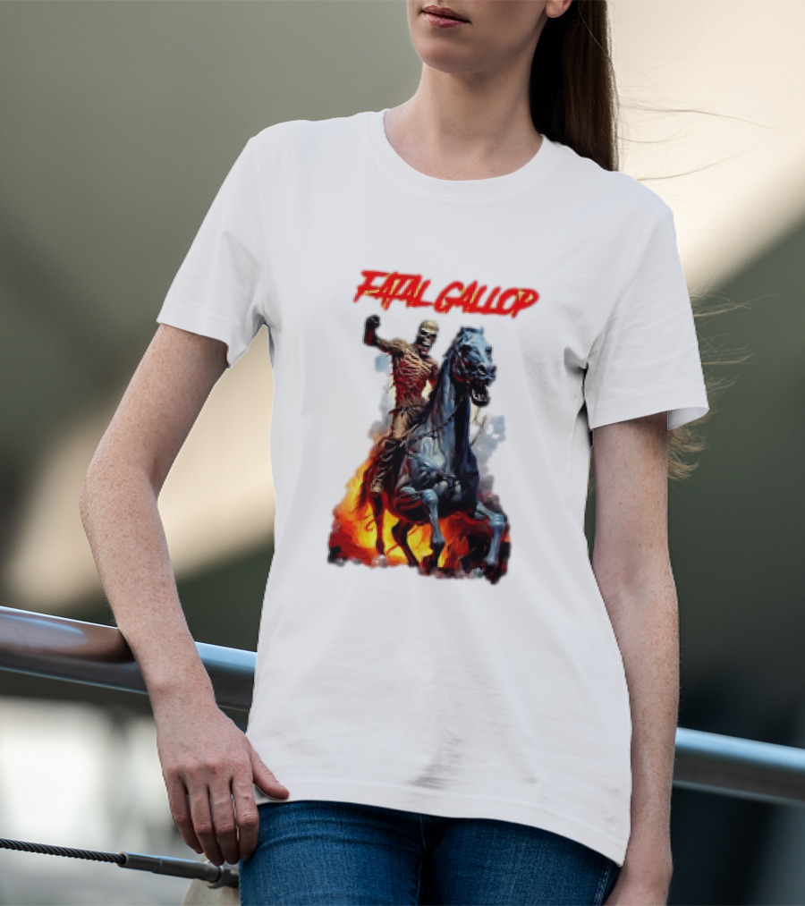Fatal Gallop Diabolic Fear Black Horror Evil Monster Terror Skeleton Rider Horse Flames T-Shirt