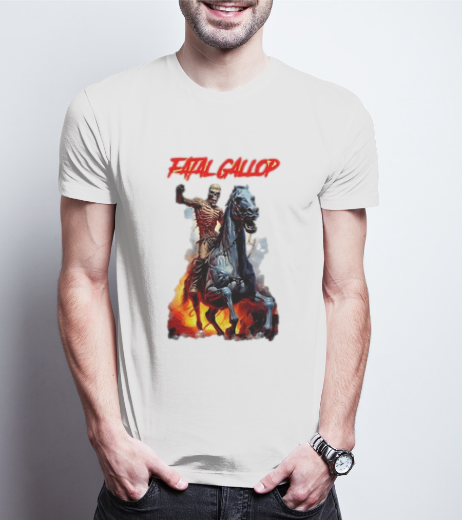 Fatal Gallop Diabolic Fear Black Horror Evil Monster Terror Skeleton Rider Horse Flames T-Shirt