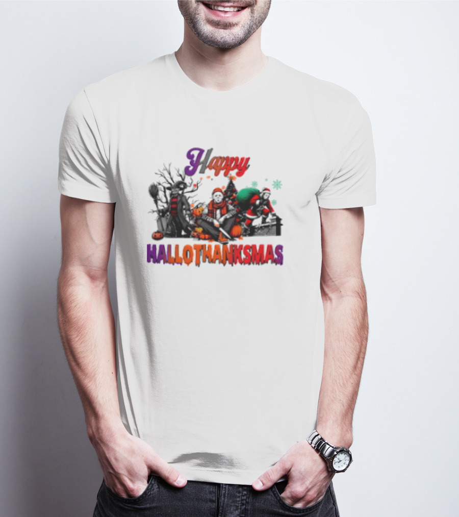 Happy Hallothanksmas Horror Freddy Voorhees Christmas Characters T-Shirt