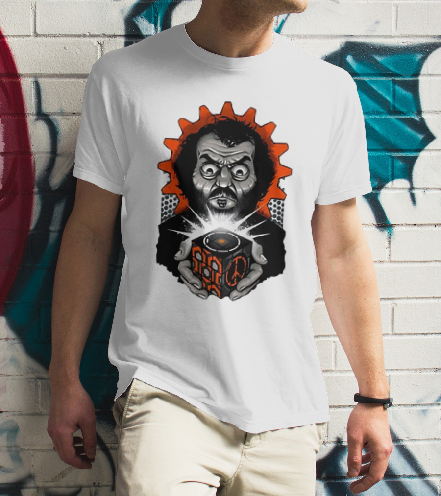 Stanley Kubrick Holding Glowing Cube With Orange Cogs And Geometric T-Shirt