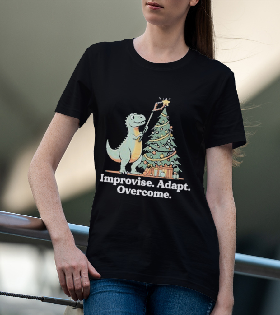 Improvise Adapt Overcome Tree Rex Dinosaur Christmas Star T-Shirt