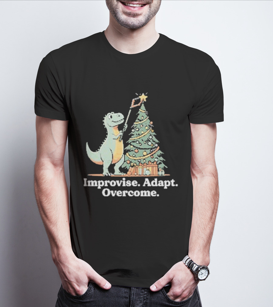 Improvise Adapt Overcome Tree Rex Dinosaur Christmas Star T-Shirt