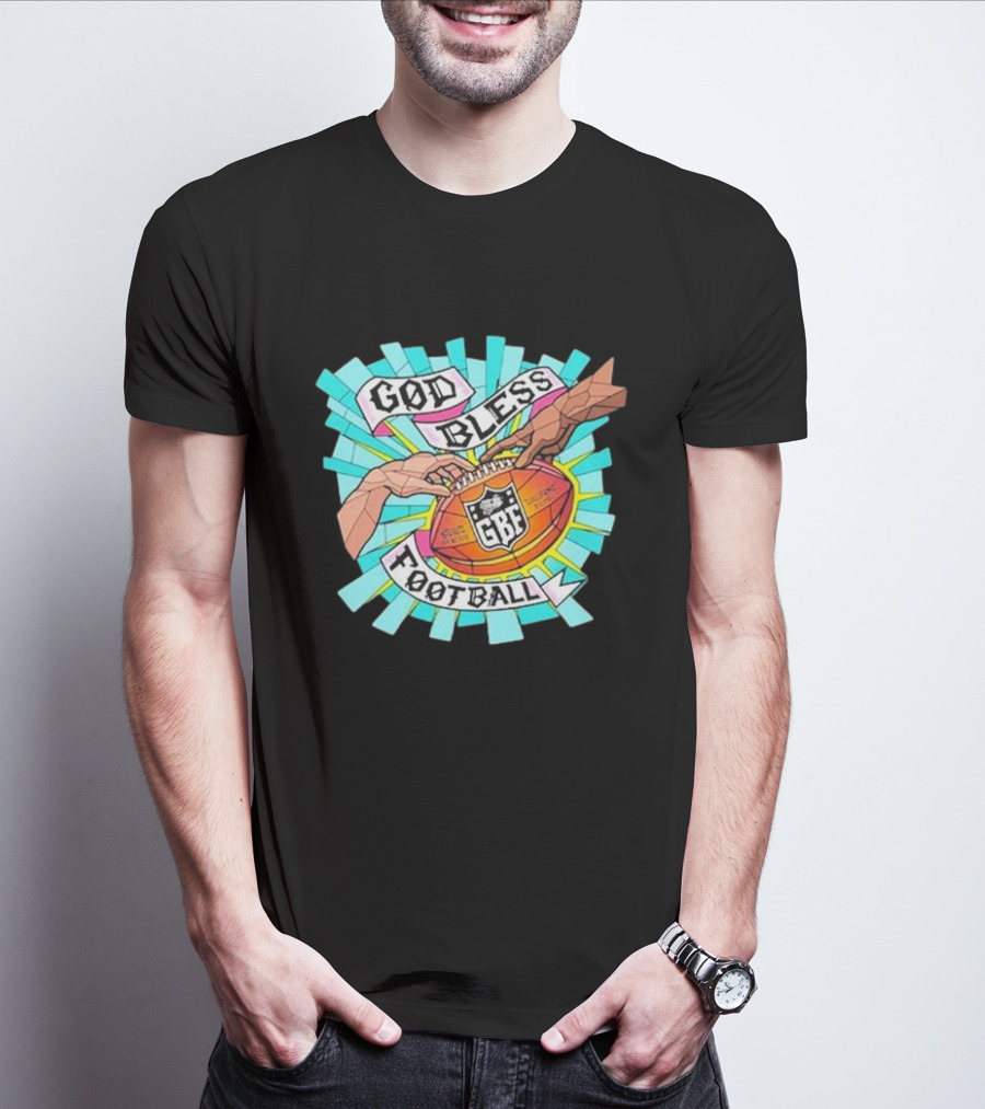 God Bless Football Stained Glass GBF Football Hands Iconic T-Shirt