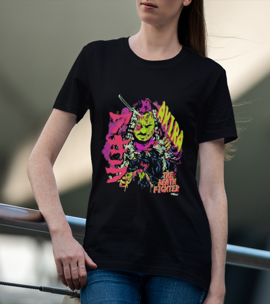 Akira Zombie Samurai Death Fighter In Neon Colors T-Shirt