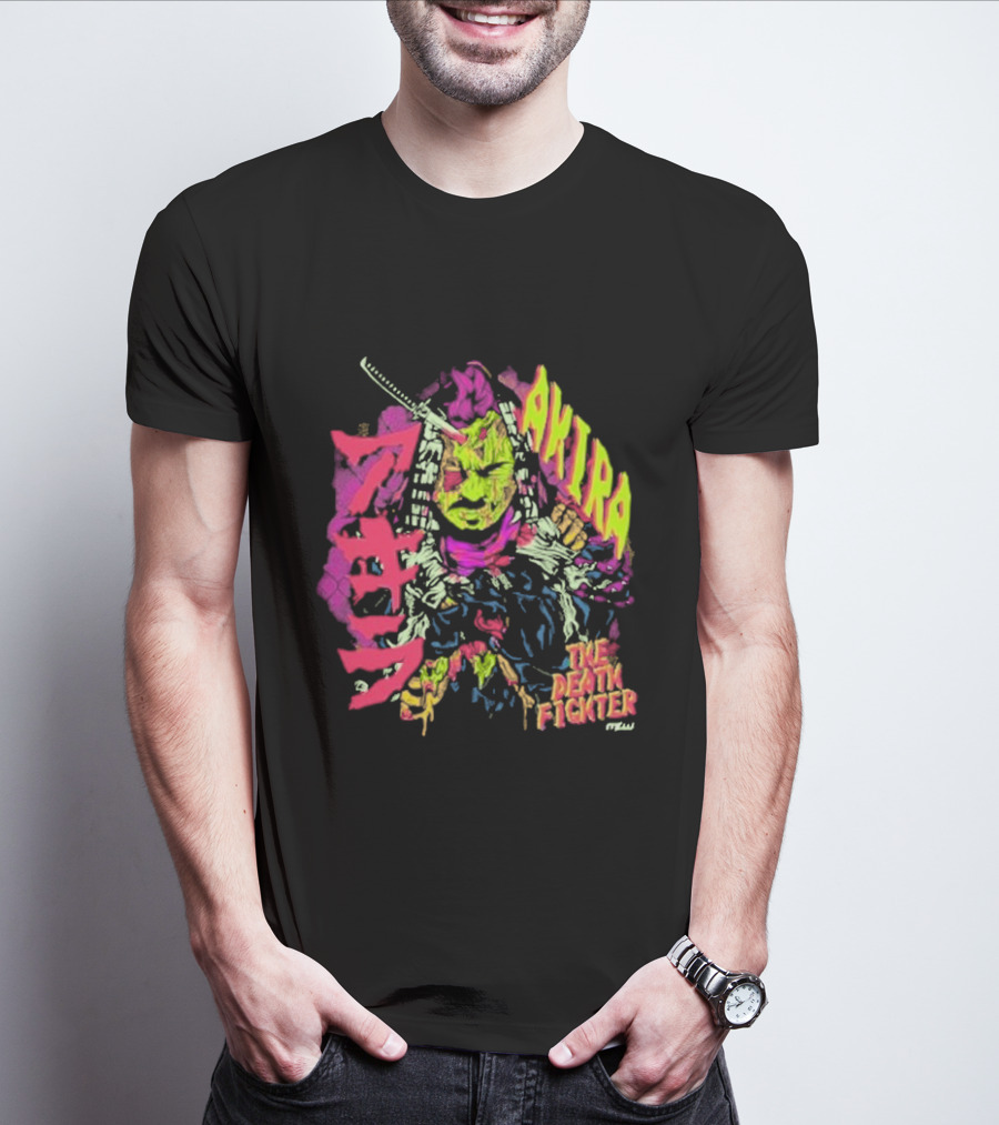 Akira Zombie Samurai Death Fighter In Neon Colors T-Shirt