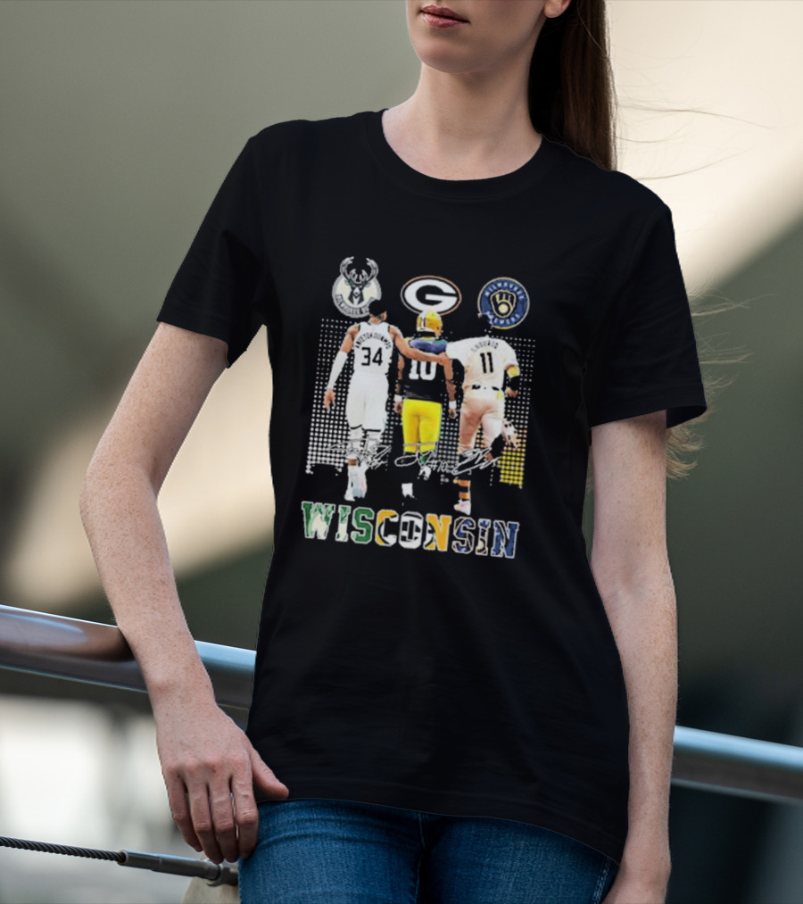 Antetokounmpo Jordan Love Chourio Wisconsin Bucks Packers Brewers T-Shirt