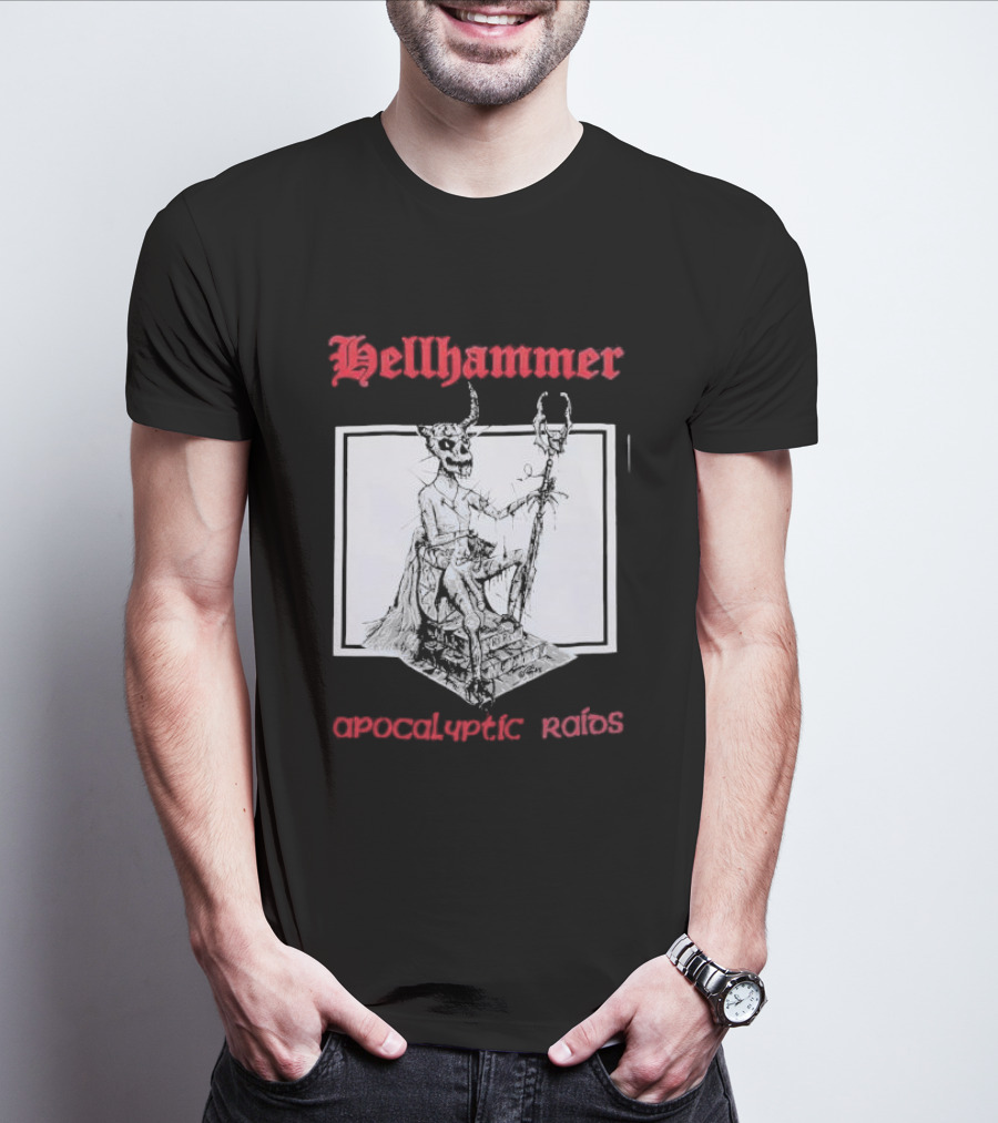 Hellhammer Apocalyptic Raids Horned Figure With Runes T-Shirt