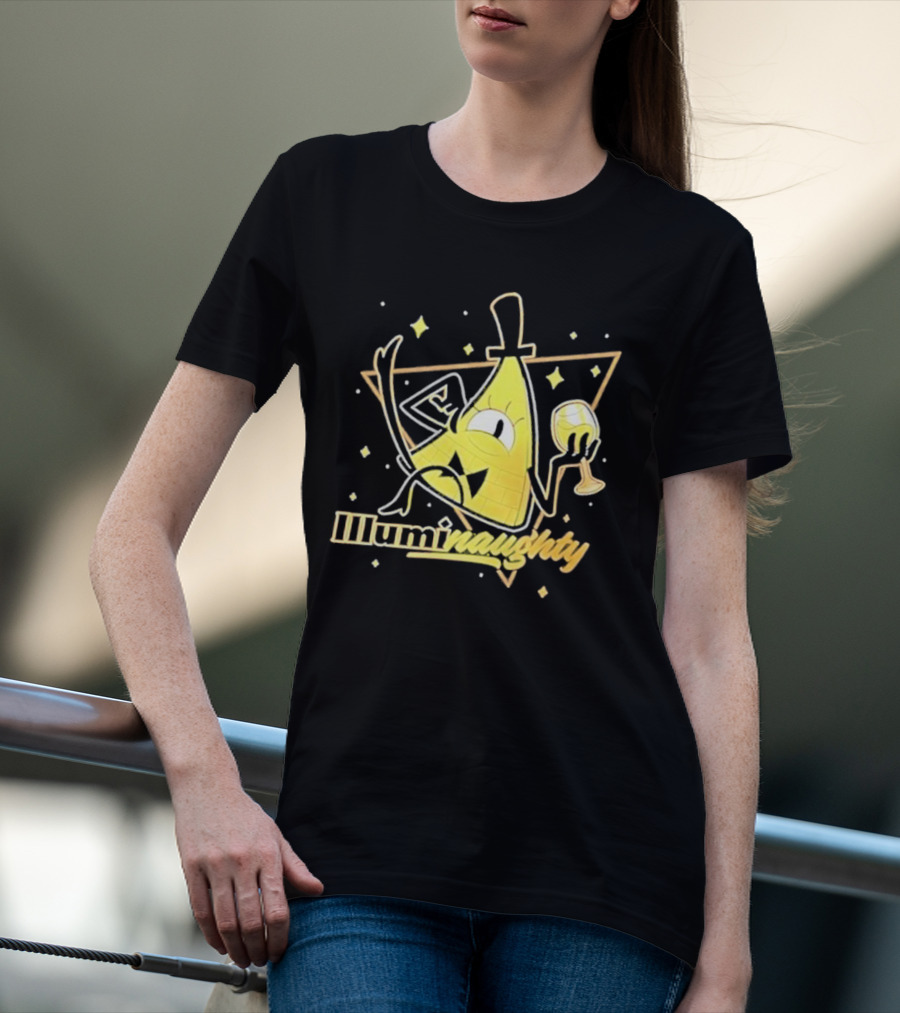 Illuminati Illuminaughty Triangle Cartoon With Wine Glass T-Shirt
