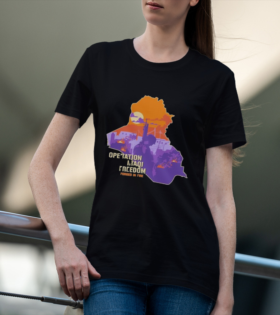 Operation Iraqi Freedom Forged In Fire Sunset Silhouette Map T-Shirt