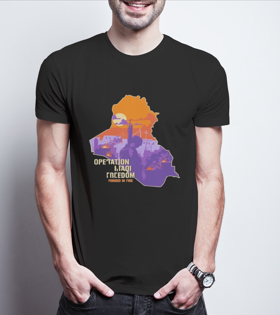 Operation Iraqi Freedom Forged In Fire Sunset Silhouette Map T-Shirt