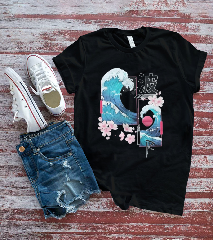 Pandorya Nami Cherry Blossom Wave Aesthetic Grnk T-Shirt