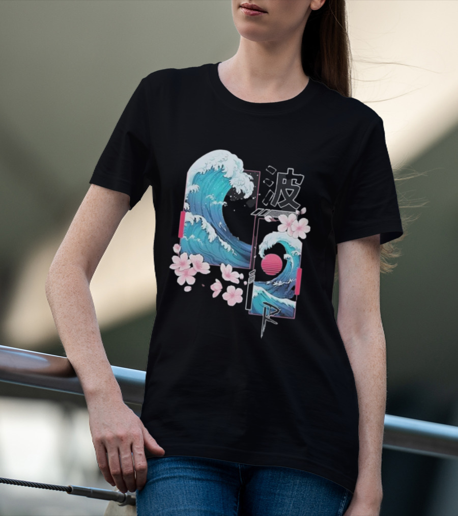 Pandorya Nami Cherry Blossom Wave Aesthetic Grnk T-Shirt