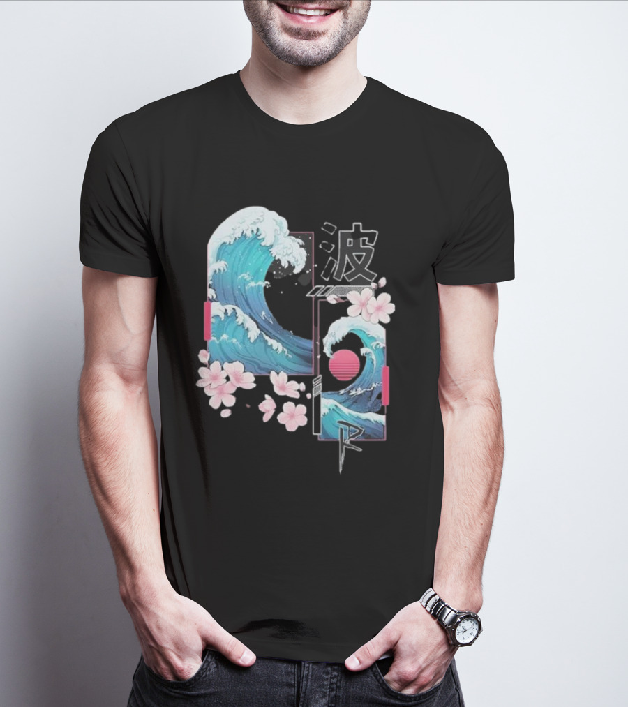 Pandorya Nami Cherry Blossom Wave Aesthetic Grnk T-Shirt