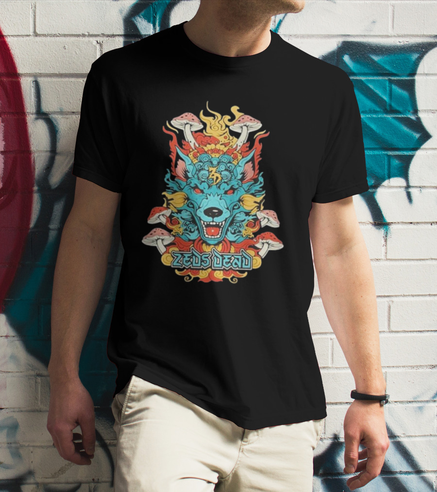 Zeds Dead Psychedelic Wolf And Mushrooms Imagery Navy T-Shirt
