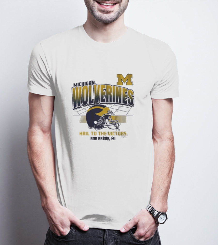 Michigan Wolverines Helmet Hail To The Victors Ann Arbor MI T-Shirt