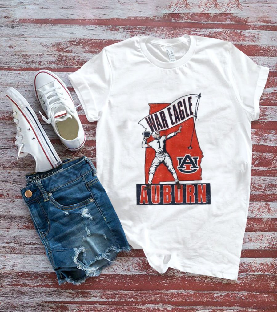 Auburn War Eagle Vintage Football Player With Auburn Logo And War Eagle Banner T-Shirt