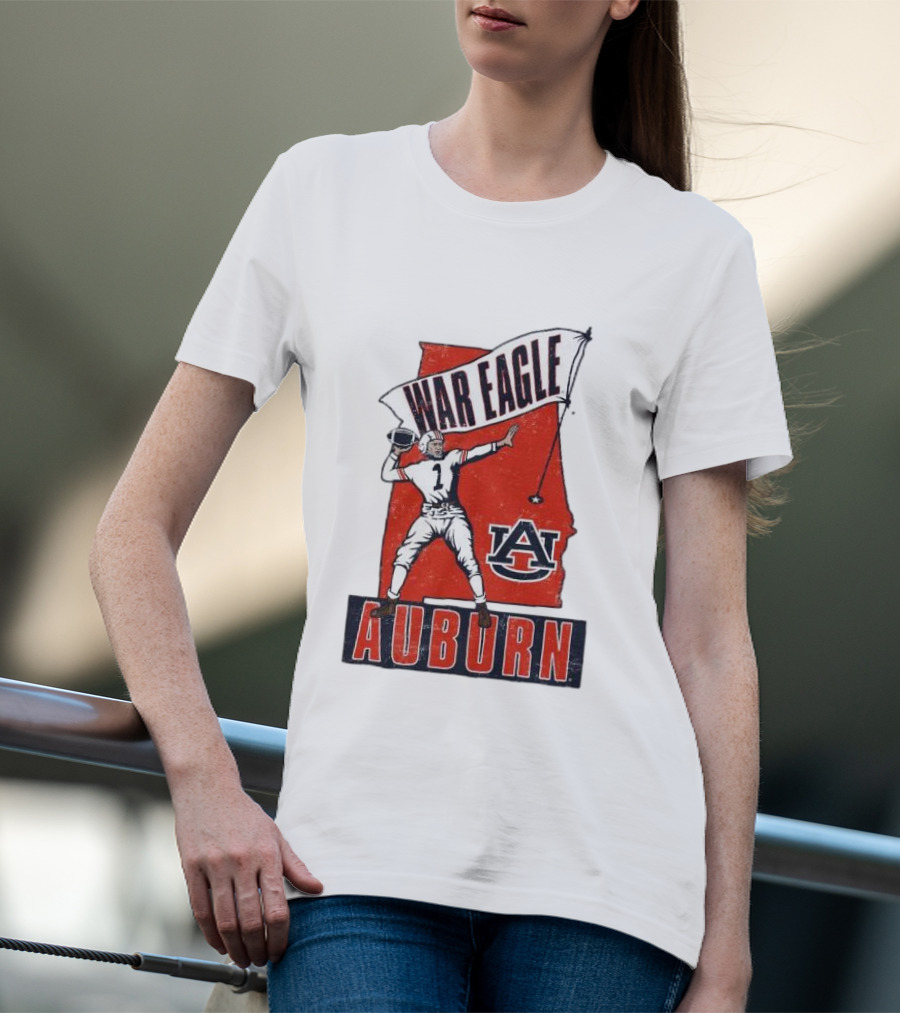 Auburn War Eagle Vintage Football Player With Auburn Logo And War Eagle Banner T-Shirt