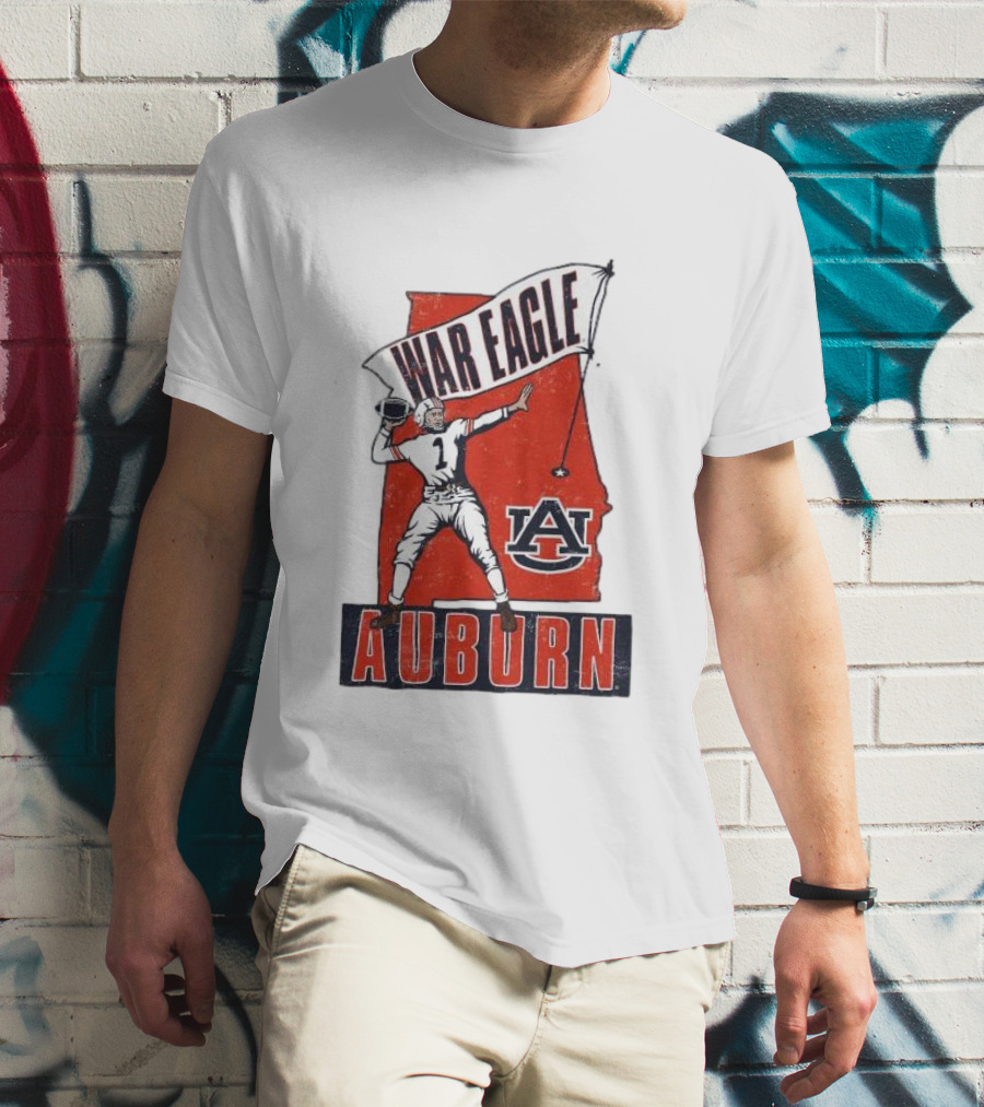 Auburn War Eagle Vintage Football Player With Auburn Logo And War Eagle Banner T-Shirt