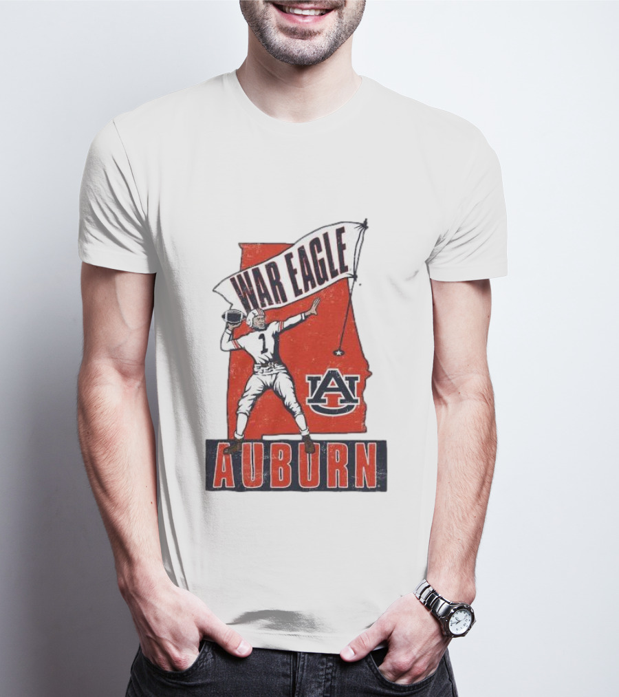 Auburn War Eagle Vintage Football Player With Auburn Logo And War Eagle Banner T-Shirt