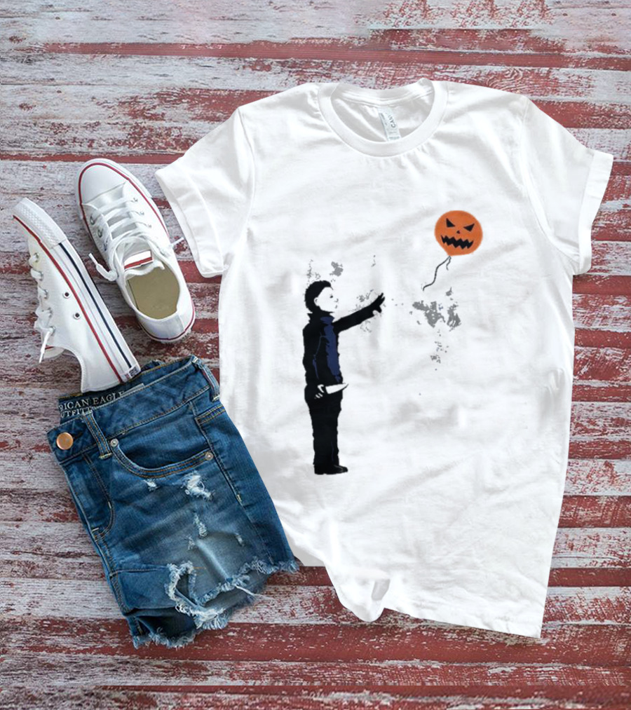 Ballooween Banksy Balloon Girl Meets Michael Myers Terror Horror Balloon T-Shirt