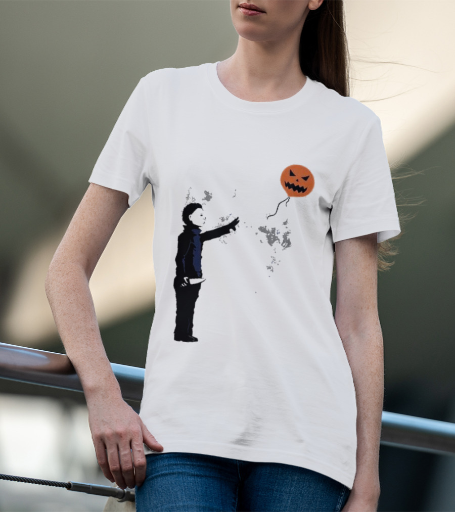 Ballooween Banksy Balloon Girl Meets Michael Myers Terror Horror Balloon T-Shirt