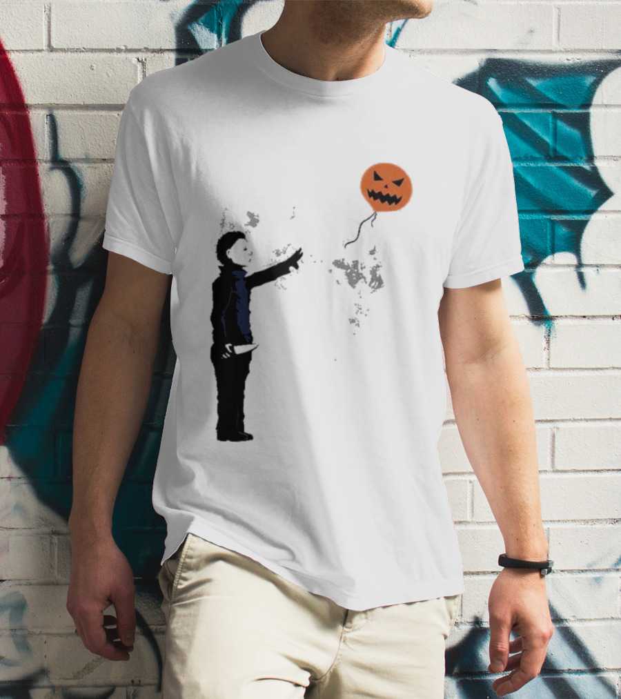 Ballooween Banksy Balloon Girl Meets Michael Myers Terror Horror Balloon T-Shirt