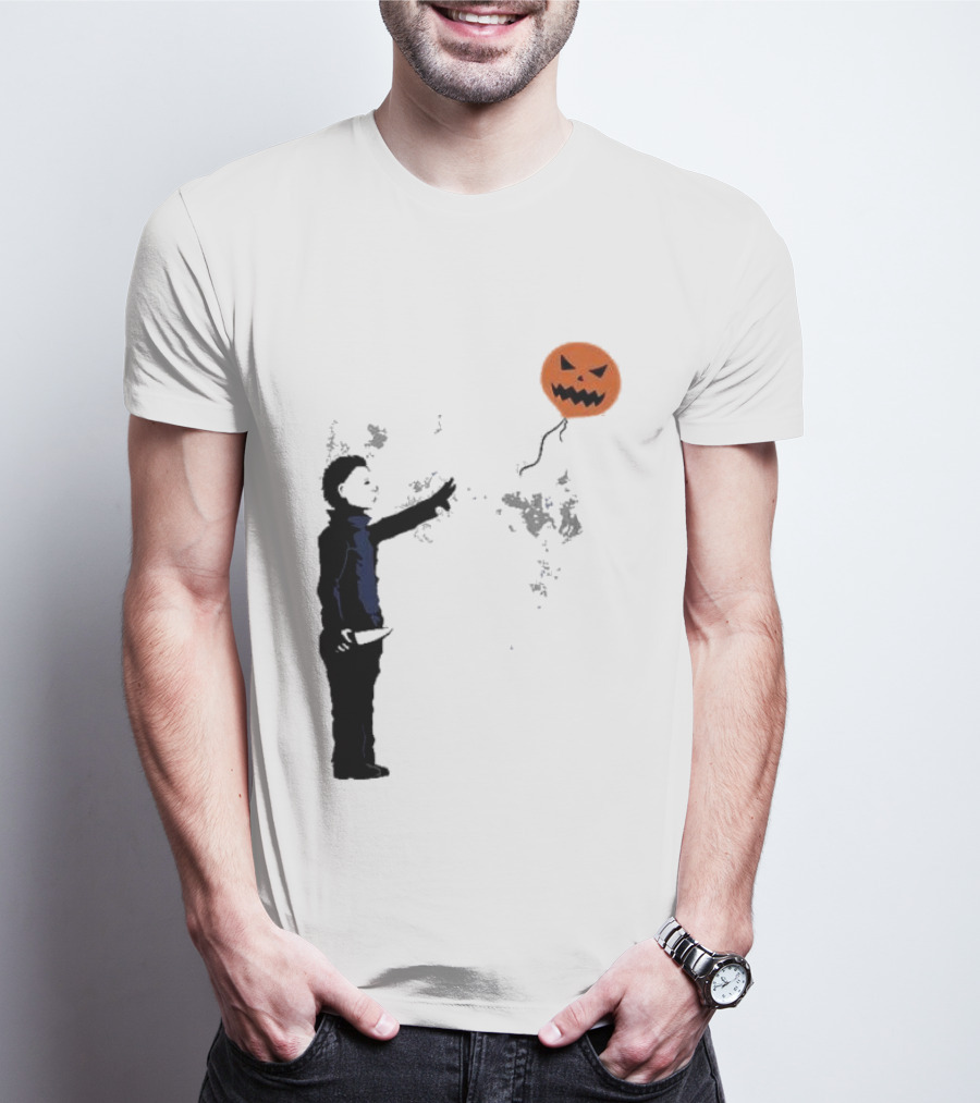 Ballooween Banksy Balloon Girl Meets Michael Myers Terror Horror Balloon T-Shirt