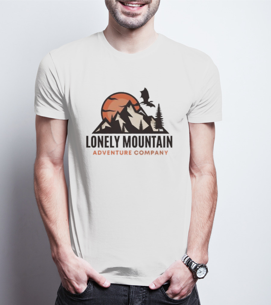 Lonely Mountain Adventure Company Dragon And Sunset Mountain Scene T-Shirt