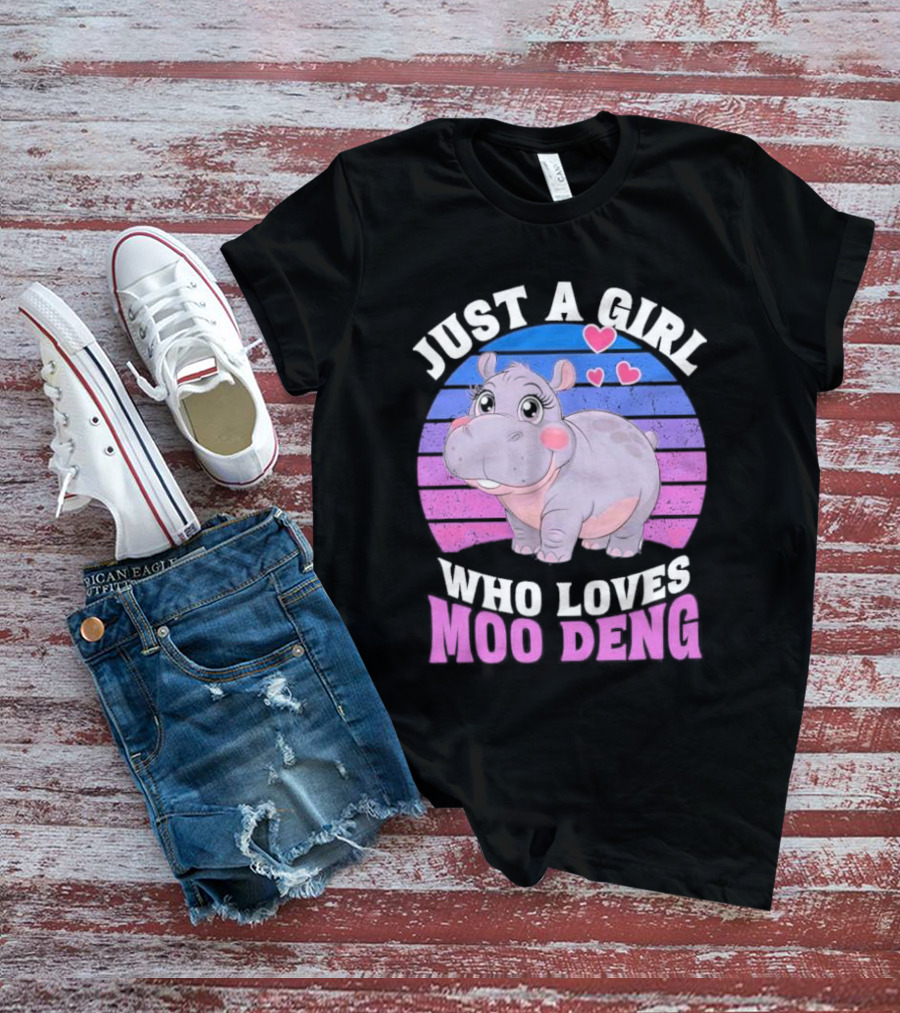 Just A Girl Who Loves Moo Deng Cute Hippo With Hearts T-Shirt
