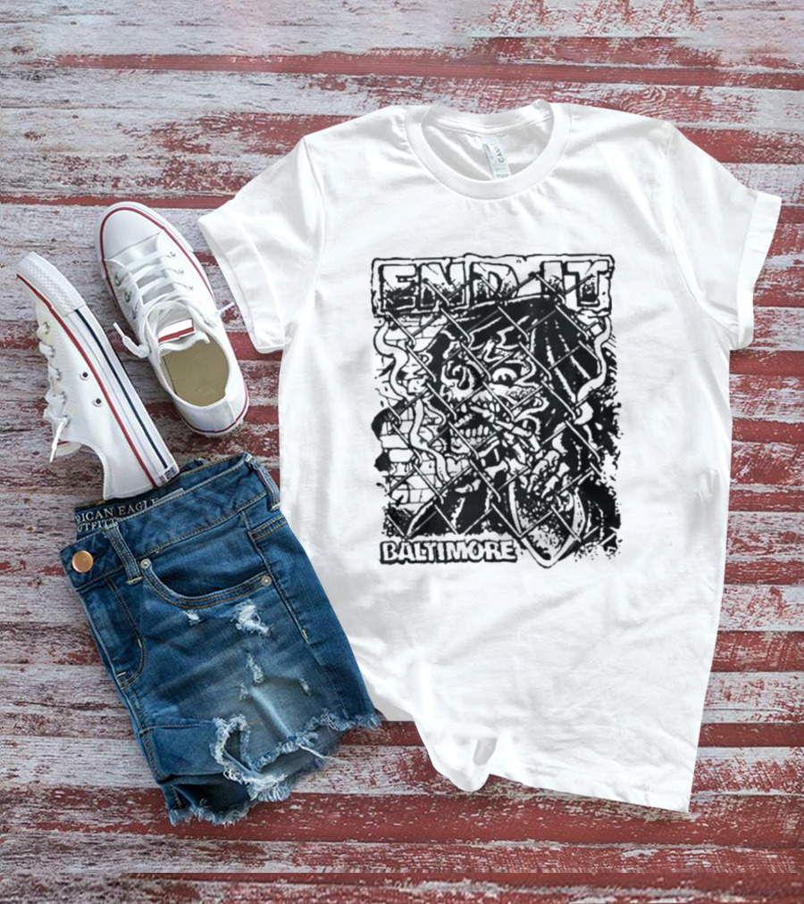 End It Baltimore Skull Behind Fence T-Shirt