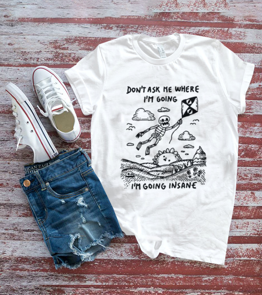 Don’t Ask Me Where I’m Going I’m Going Insane Skeleton Flying With Kite T-Shirt