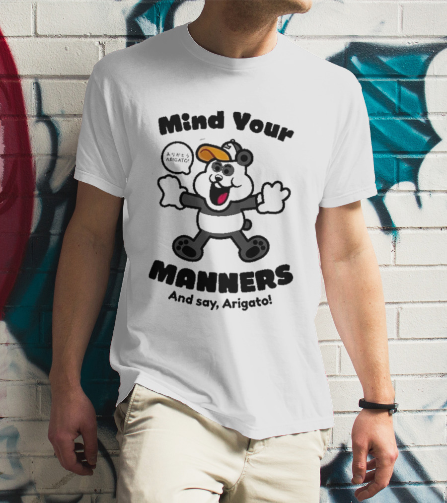 Mind Your Manners And Say Arigato Cartoon Character T-Shirt