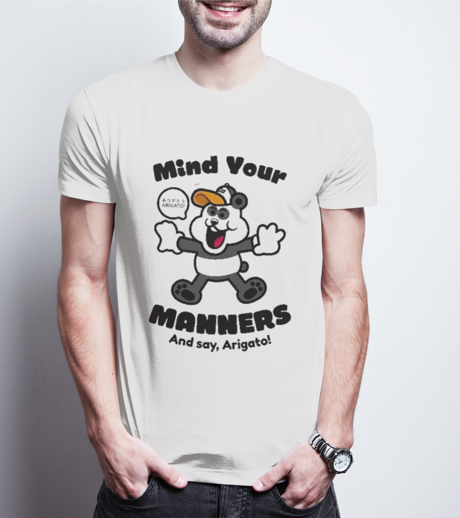 Mind Your Manners And Say Arigato Cartoon Character T-Shirt