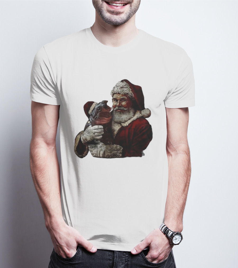 Moo Deng Xmas Funny Christmas Santa Hug Cute Baby Hippo Santa Claus Holiday T-Shirt